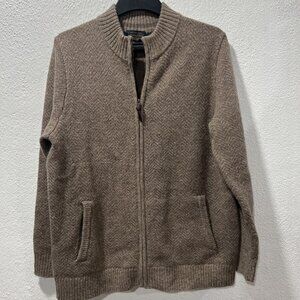 Pendleton 100% Shetland Wool Full Zip Washable Tan Large Sweater Large